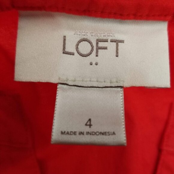 Loft Women's Button Front Ruffle Shirt Dress Sleeveless Solid Red Size 4 - Picture 2 of 5